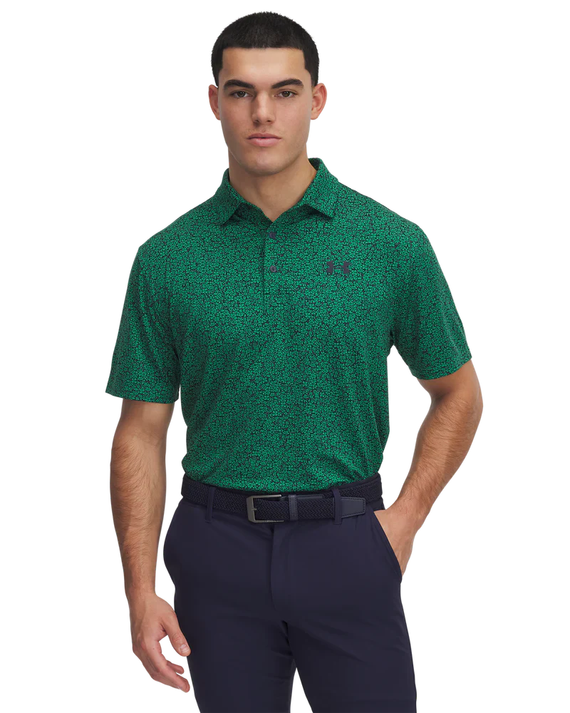 Under Armour Mens Golf Polo | 3.0 Printed Polo | Green-Black