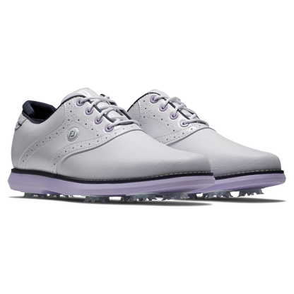 [97930040M] Footjoy Womens Golf Shoes | Traditions 9b (White/Navy/Purple, 4)