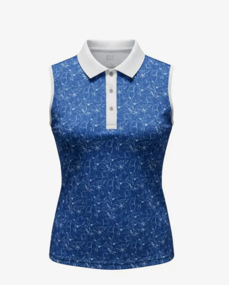 Cutter and Buck Womens Golf Shirts | Sleeveless Birdie Floral | Navy