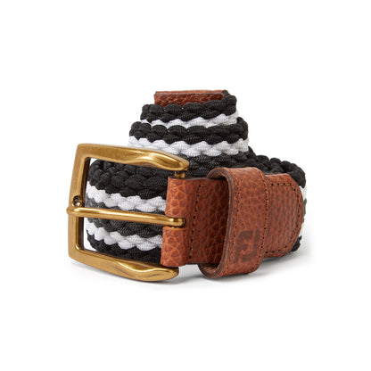 [69503R] Footjoy Mens Golf Belt | Striped Braided (Black/Charcoal/White, Regular)