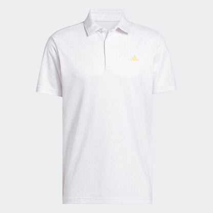Adidas Mens Golf Shirt | Performance Textured Print | White/yellow
