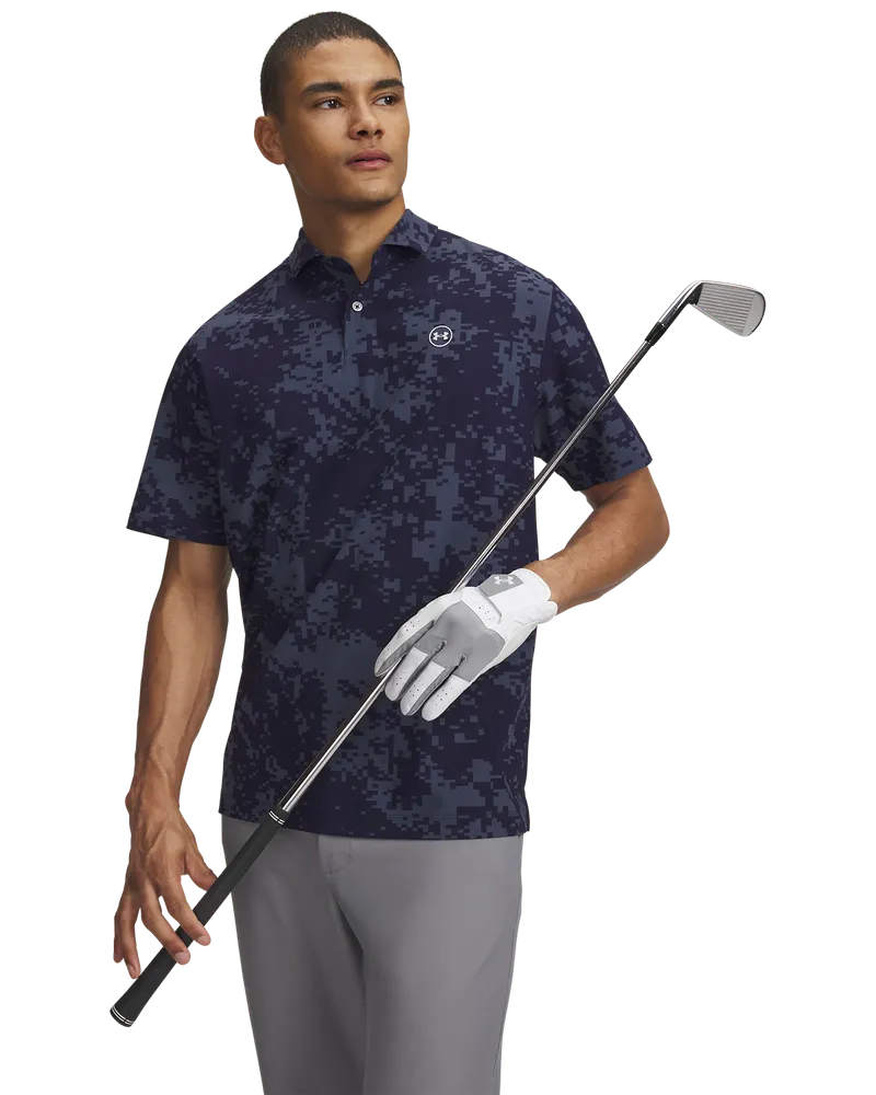 Under Armour Mens Golf Shirt | Drive Chill Printed Polo | Midnight Navy