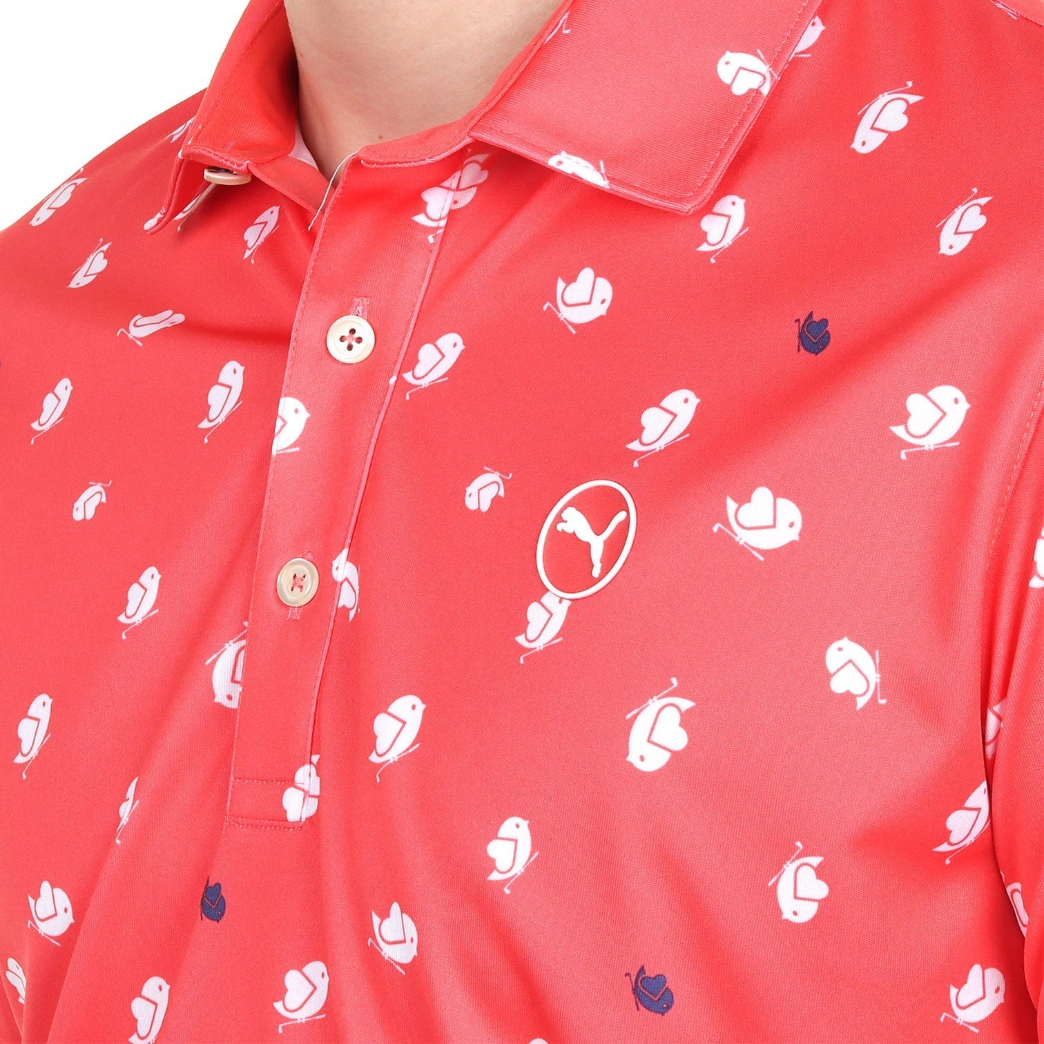 Puma Mens Golf Shirt | Pure 2.0 Polo Birdies Polo | Peach Frost-White Glow