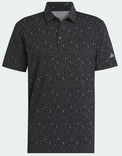 Adidas Mens Golf Shirt | Ultimate 365 Feather Print Polo | Black