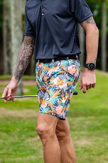 [CAMFSS34] Custom Apparel Mens Golf Shorts | Funky (Zebra In the Wild, 34)