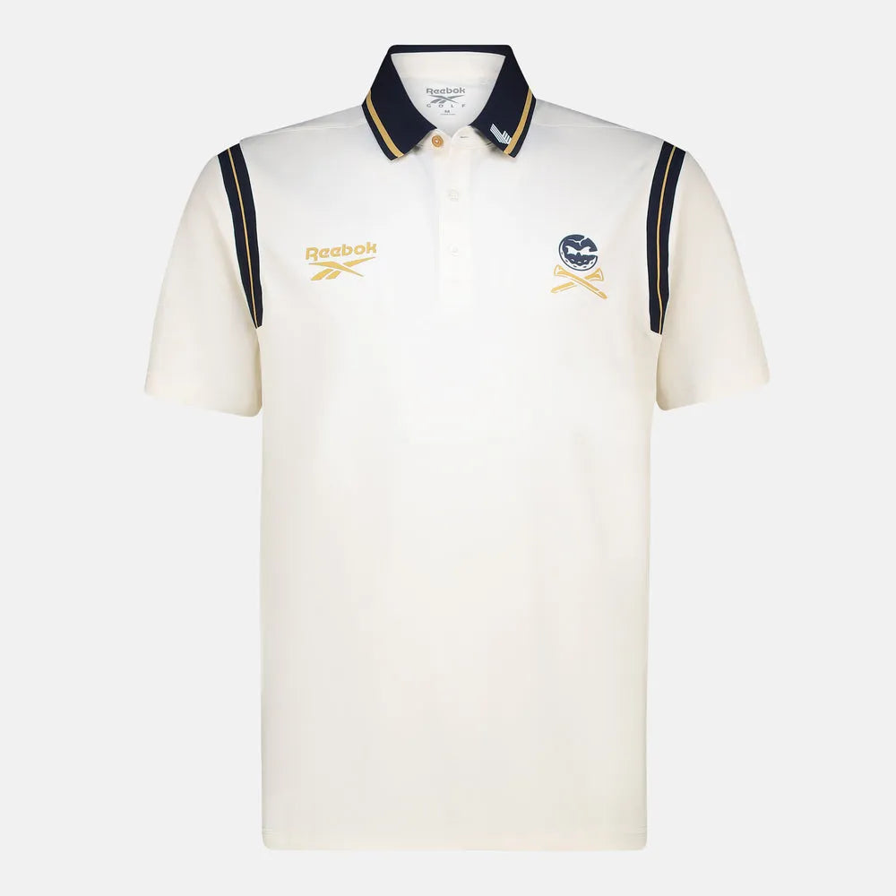 Reebok Mens Golf Shirts | Polo Crushers | Varsity | Chalk -Gold-Navy
