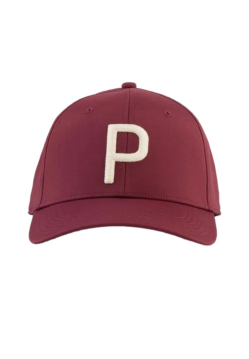 Puma Mens Golf Cap | Heritage P Tech | Ruby Shimmer-Alpine Snow