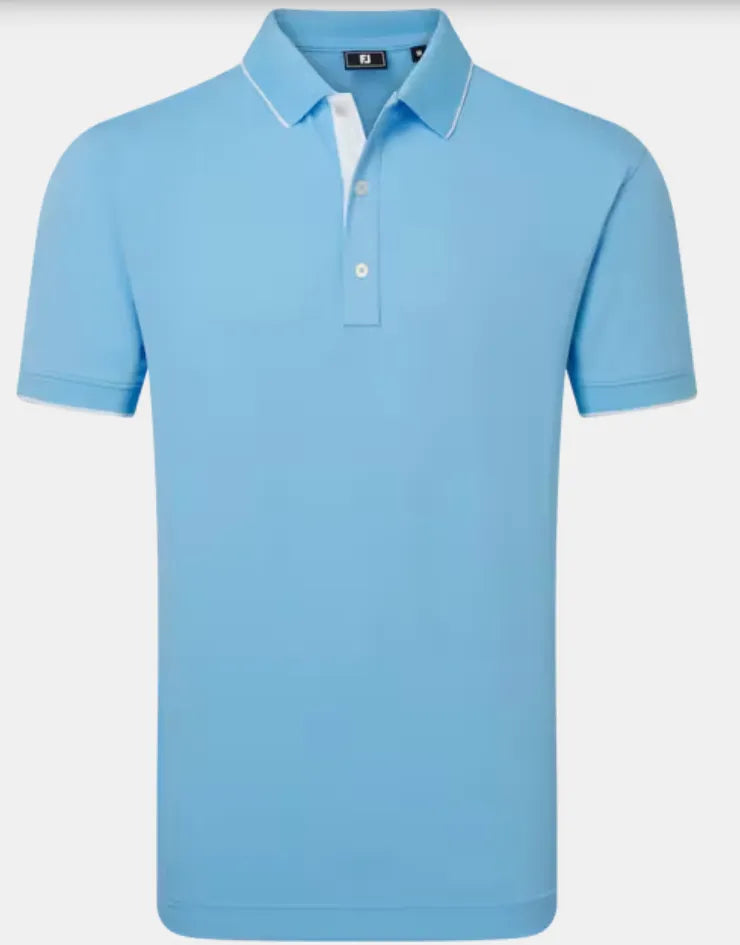 Footjoy Mens Golf Shirt | EU Wordmark Pique | Blue Reef