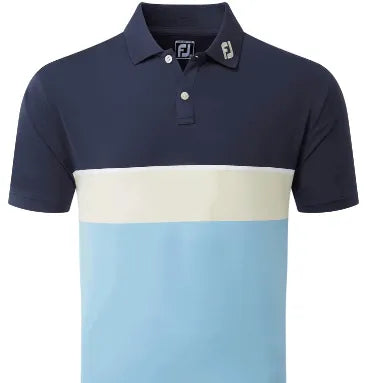 Footjoy Mens Golf Shirt | Heather ColourBlock Lisle | White-Blue