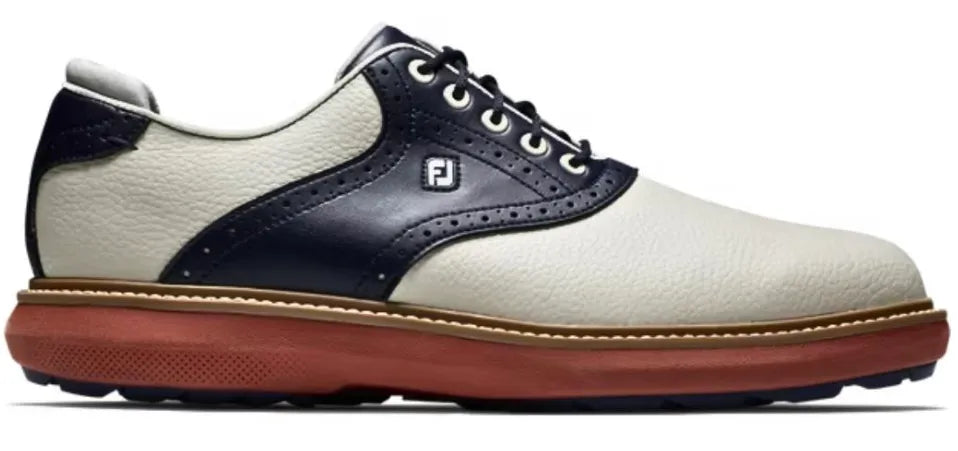 Footjoy Mens Golf Shoes | Traditions | Spikeless | White-Navy-Brick f6