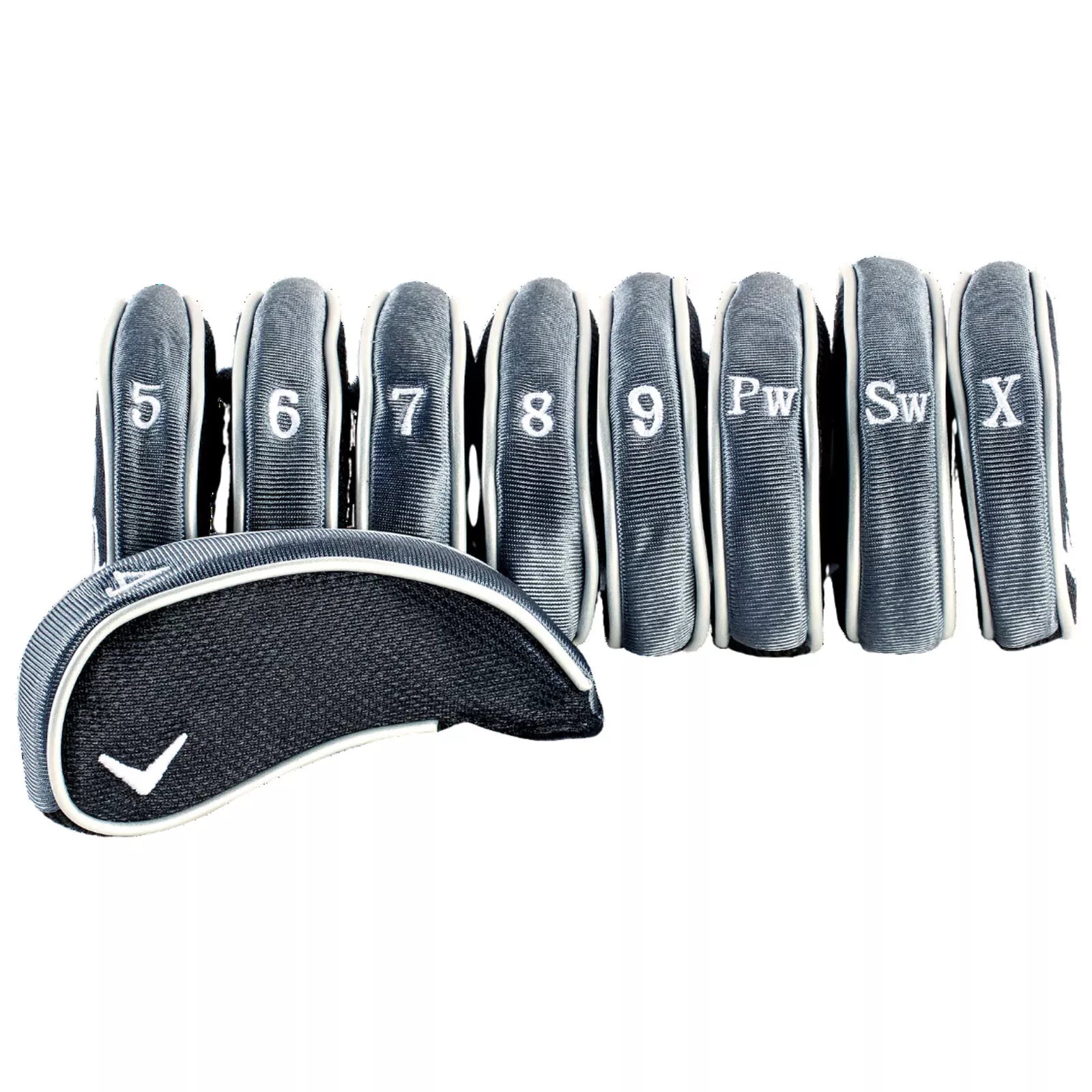 Callaway golf iron head covers set in black and white.