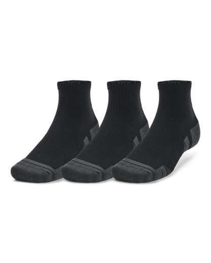 Charcoal gray ankle socks with a ribbed texture and adidas logo.