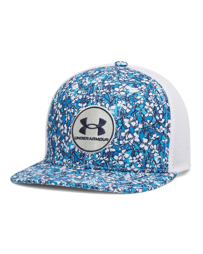 Under Armour Men`s Cap | Chill Drive Low Stretch Fit | White/Blue Flowers