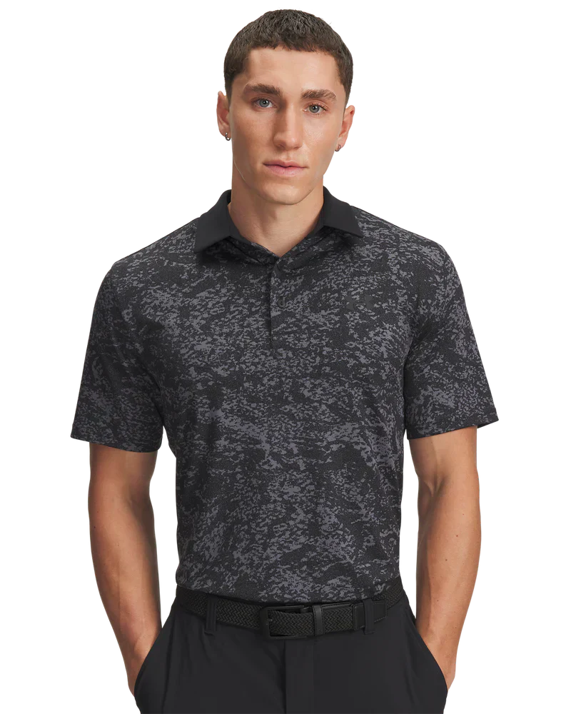 Under Armour Men's Golf Shirts | 3.0 Printed Polo | Black/Dark Grey