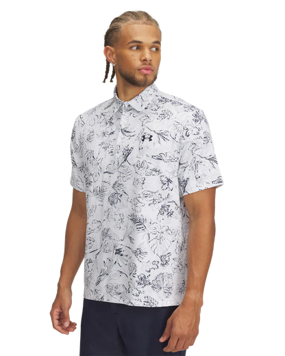 Under Armour Men's Golf Polo | 3.0 Printed Polo | White/Navy/Grey