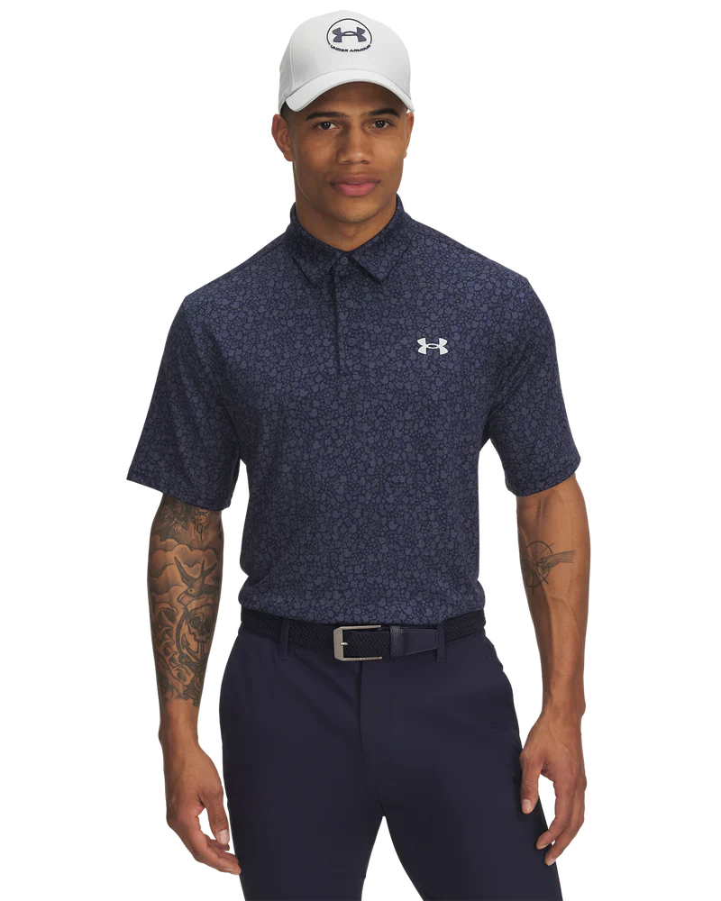 Under Armour Men`s Golf Shirt | Playoff Printed 3.0 Polo | Navy/Grey