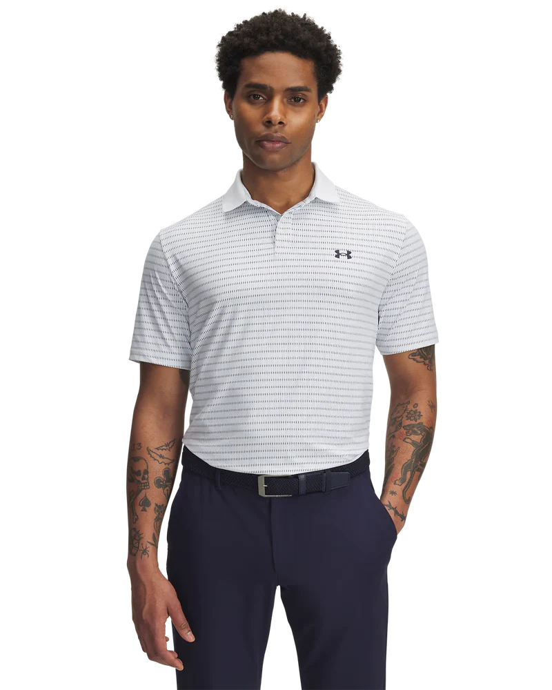 Under Armour Men's Golf Polo | Drive Chill | Printed Polo | White/Black