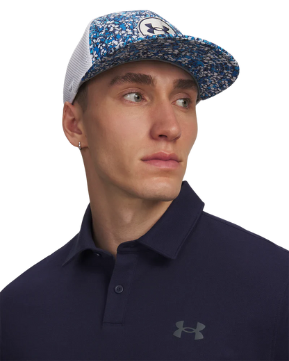 Under Armour Men`s Cap | Chill Drive Low Stretch Fit | White/Blue Flowers